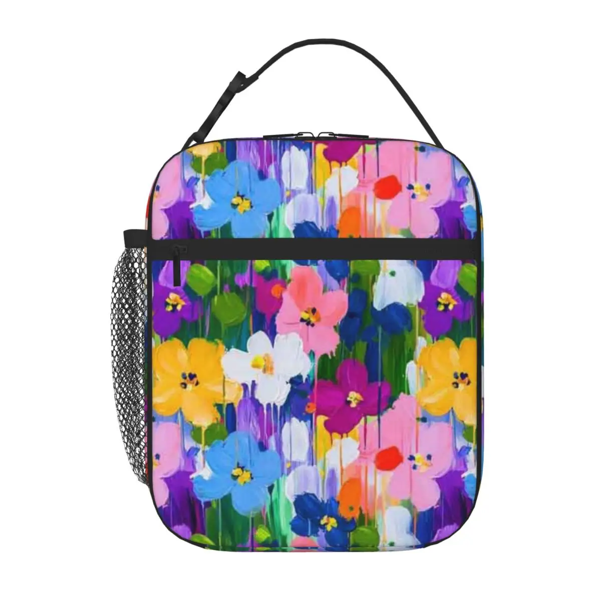 Bestselling Brightly Colorful Floral Watercolor-Style Abstract Digital Art Casual Sports Lunch Bag Children Outing Food Tote Bag