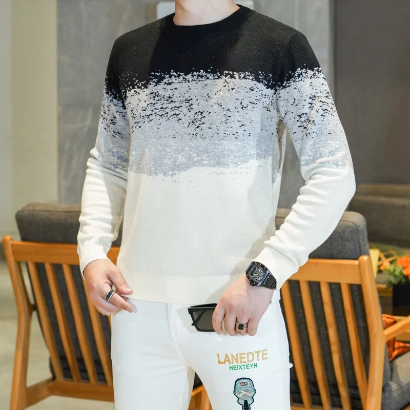 

Осень-зима модный вязаный свитер мужские модные жаккардовые повседневные деловые вязаные свитера тонкий деловой социальный пуловер M-4XL