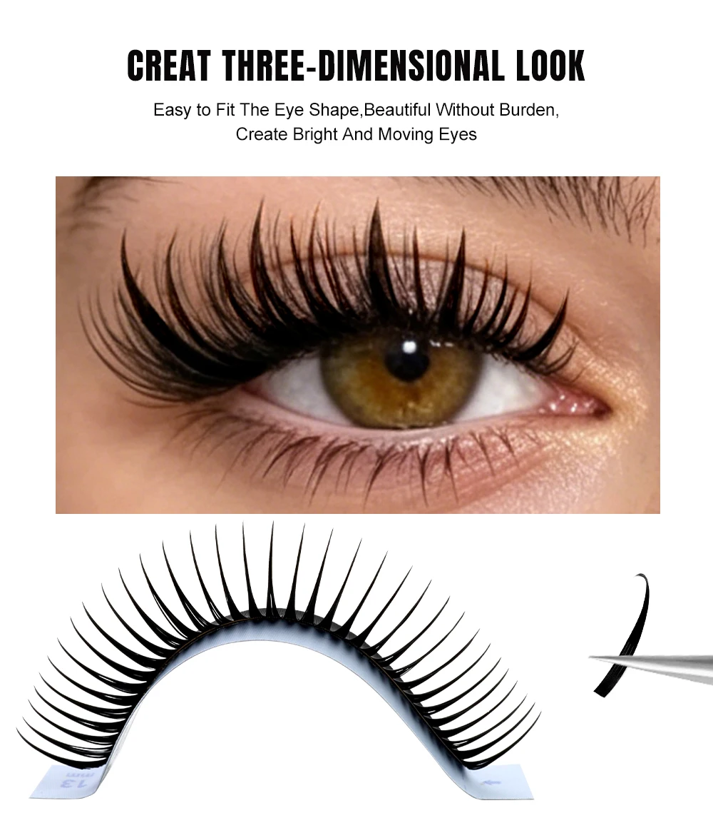 NATUHANA DIY 5D Feen-Wimpernverlängerungen, Spiky Cluster Premade Fans, Wispy Fluffy Faux Mink Falsche Wimpern, Natürliches Make-up – Detail 6