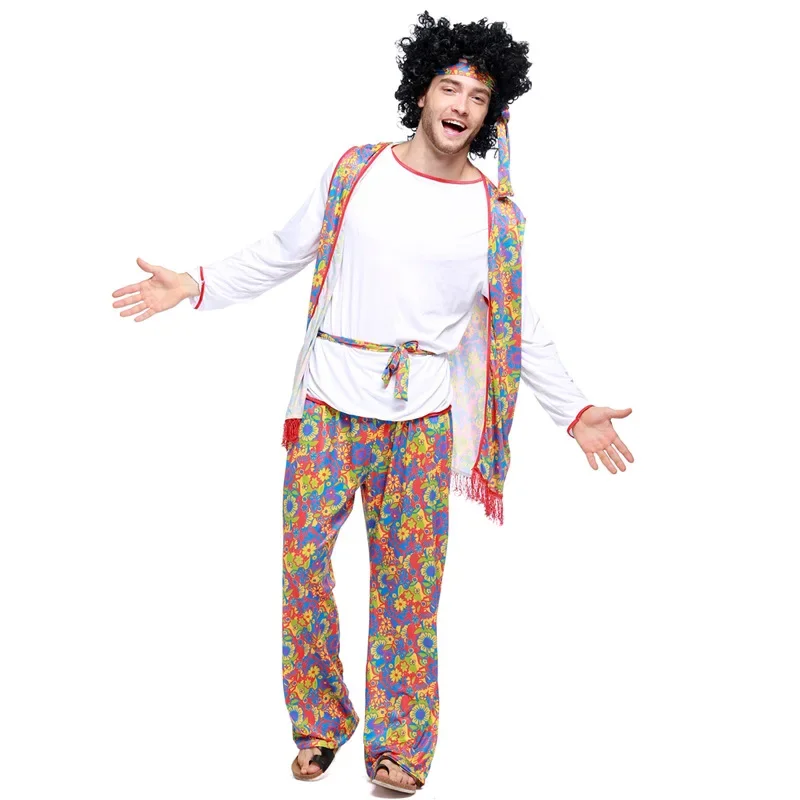 Adult Retro 60s 70s Hippie Love Peace Costume Cosplay Men Halloween Purim Party Costumes Fancy Disguise Clothing