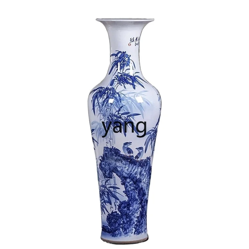 

Yjq Jingdezhen ceramic vase hand-painted blue and white Chinese living room decoration company opening ornament