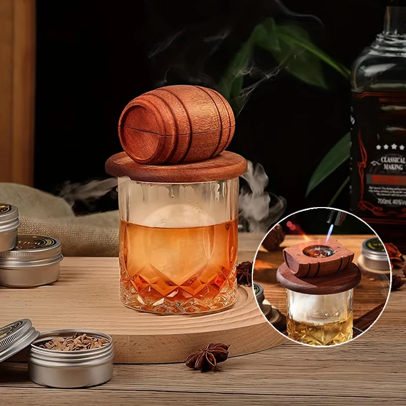 

Whisky Smoker'S Set 4 Flavors: Apple, Cherry, Oak, Hickory, Wood Chips, Wooden Smoked Whisky Cocktails Bar Drinks Kitchen Tools