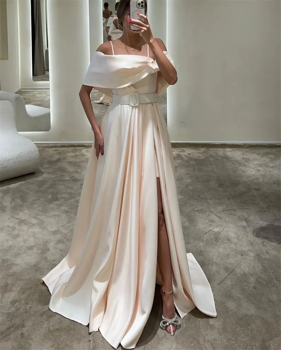 

Shiyicey 2024 Simple Off the Shoulder Simple Satin Silt Modern Style Floor-Length Prom Formal Elegant Eveninig Party Dresses