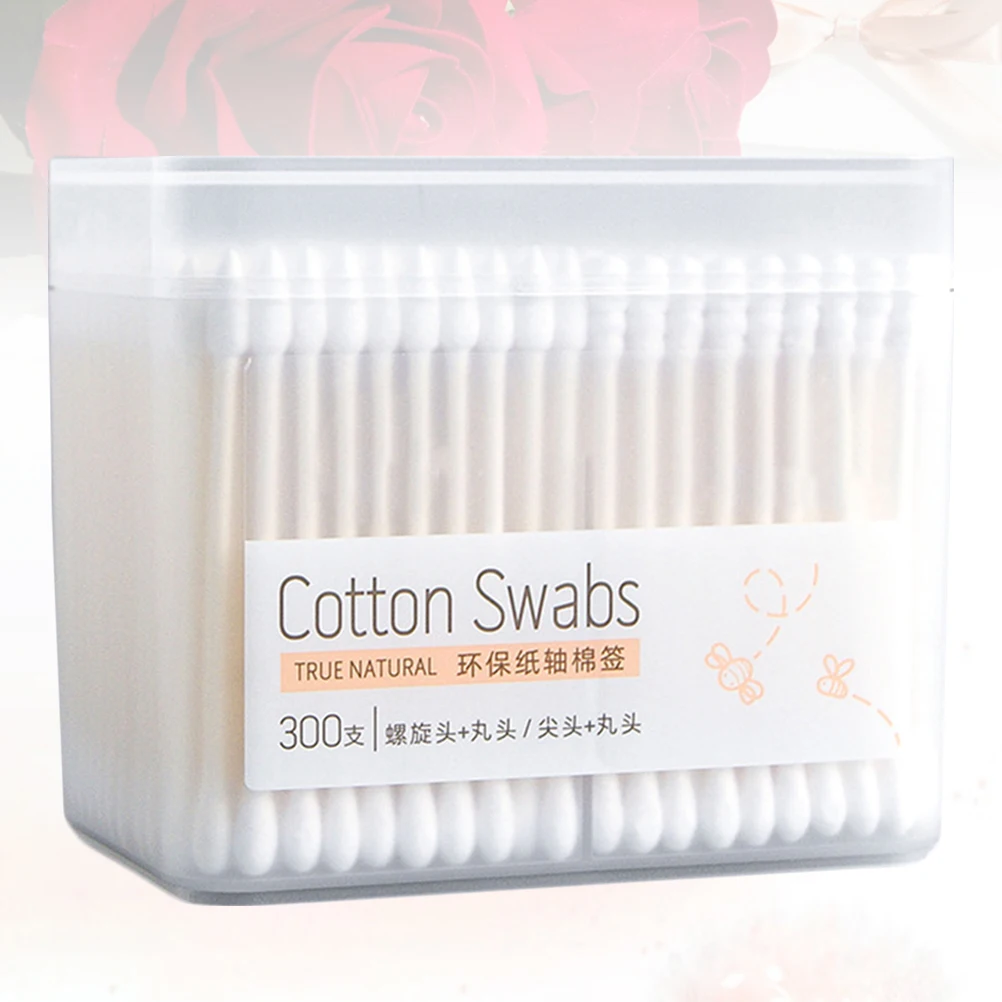 مجموعة عصا مسحات قطنية 300 قطعة صديقة للبيئة ذات طرف واحد مادة خشبية وقطنية عالية الامتصاص لجسم الوجه