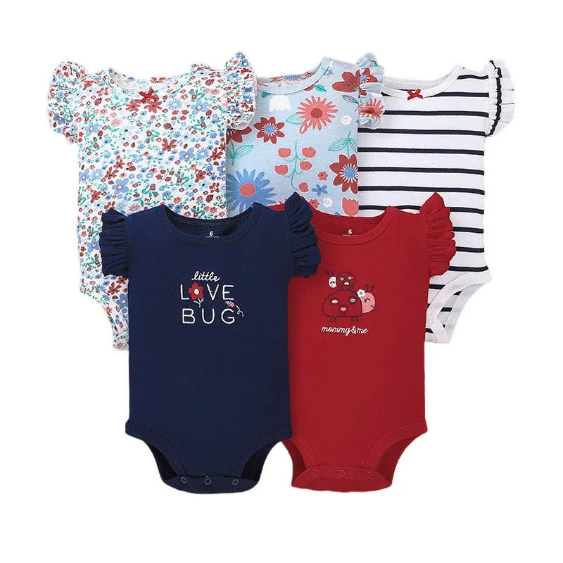 

5PCS Baby Girl Clothing Baby Girl Jumpsuit 2024 Summer New Fashion Baby Girl Sleeveless Cotton Jumpsuit 6-24M