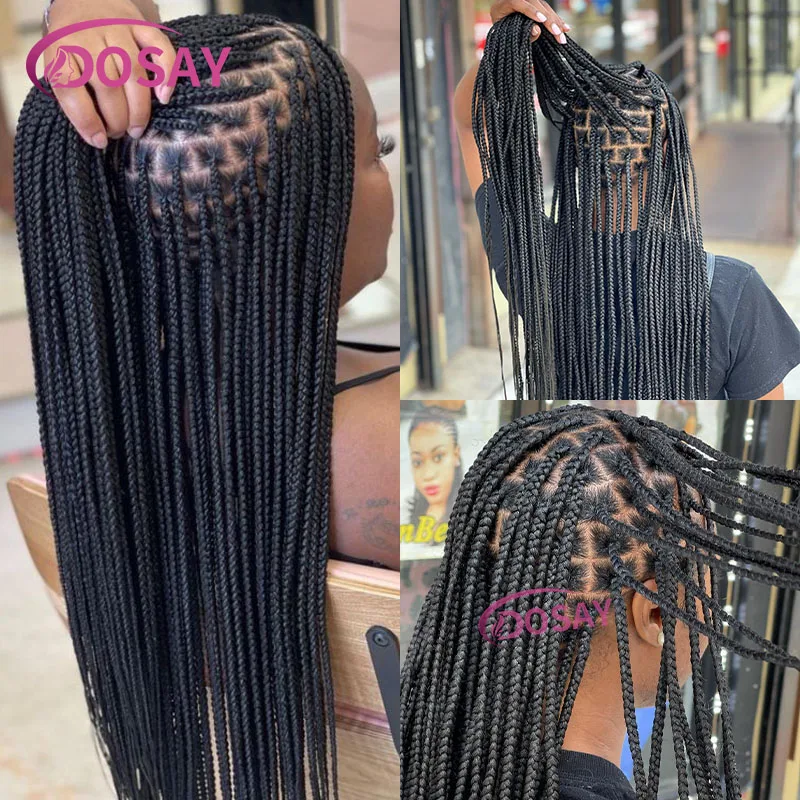 Parrucche intrecciate con scatola sintetica senza nodi da 36 "Faux Locs frontale in pizzo pieno trasparente con parrucche anteriori in pizzo intrecciato per capelli del bambino per le donne