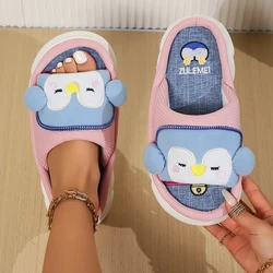 Casual Platform Slippers Home Flats Cartoon Penguin Designer Shoes Women 2024 Fashion House Slides Girls Cute Elegant Indoor