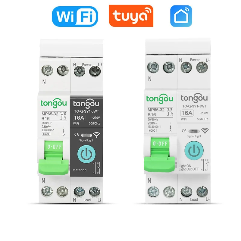 TUYA MCB WIFI Smart Circuit Breaker With/No Metering 1P 32A DIN Rail for Smart Home Wireless Remote Control Switch by APP