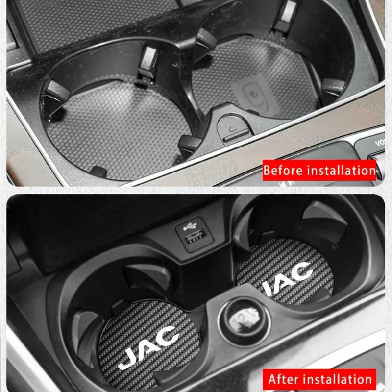 2PCS Carbon Fiber Car Cup Holder Coasters Waterproof Anti Slip Pads for JAC JS6 JS8 Refine J7 X8 Plus S5 S7 T8 Accessories