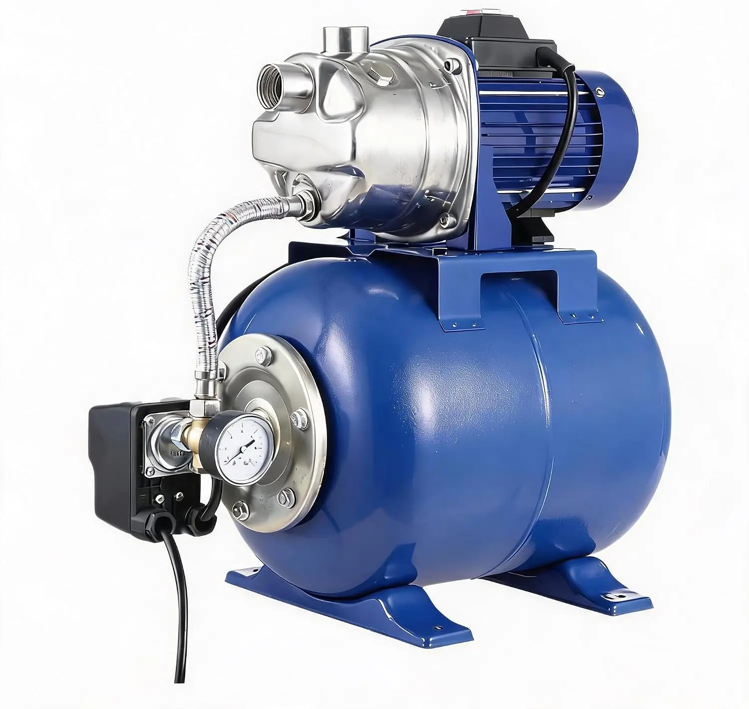 1.6HP Stainless Steel Shallow Well Jet Pump with Pressure Tank – 1320 GPH, 115V, 164 ft Lift, Automatic Water Booster for Home / Farm / Garden (Blue)
