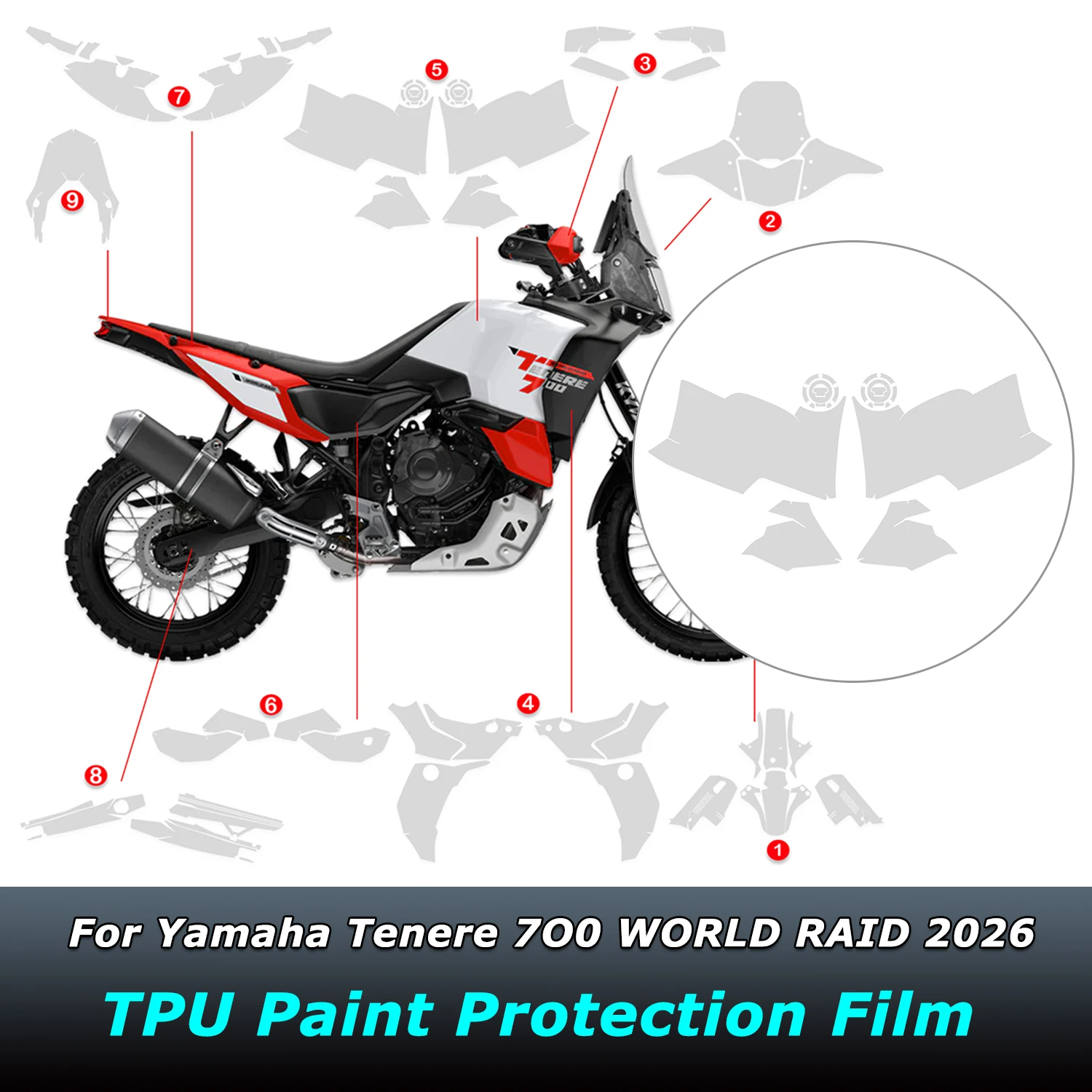 Tenere700 TPU Paint Protection Film For Yamaha Tenere 700 WORLD RAID 2026 Transparent Body Sticker Kit Accessories Anti-Scratch
