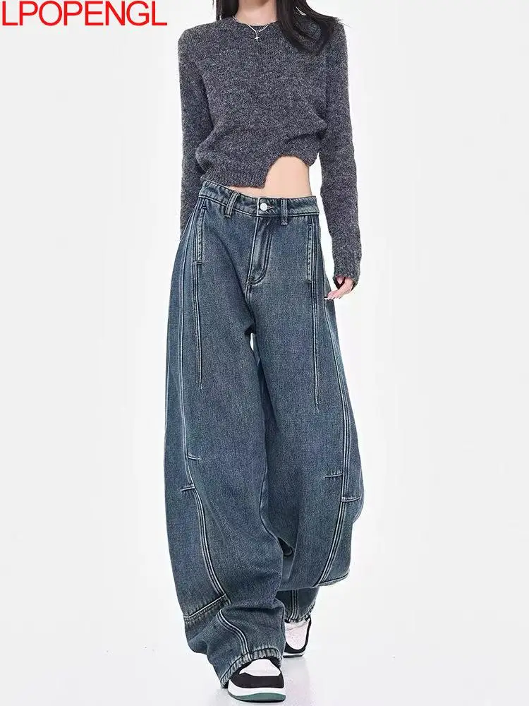 

High Street Design Scimitar Jeans For Women 2025 Autumn New Style Pants High Waist Loose All-match Drop Baggy Pants
