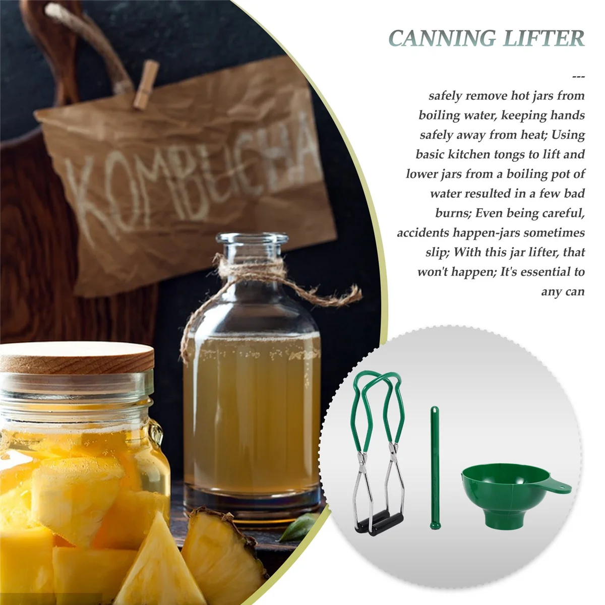AB06 Canning Kit Jar Lifter Wide Mouth Canning Funnel Lid Wand for Canning Jars Anti-Scald Kitchen Tools(3Pcs,Green)