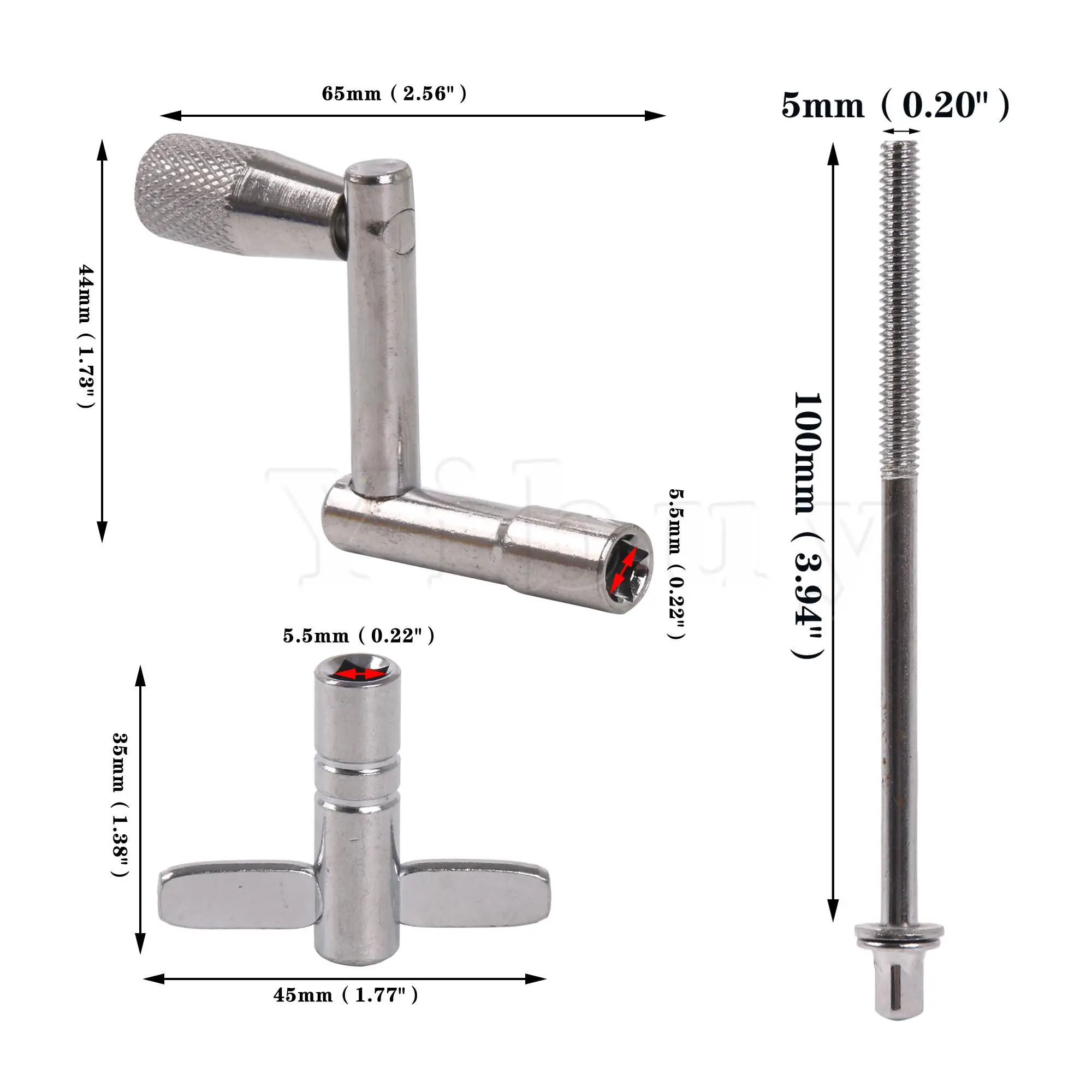 Yibuy 13 Pcs M5 Drum Screw Tension Rod 100mm w/ Key Wrench T-shaped Z-shaped