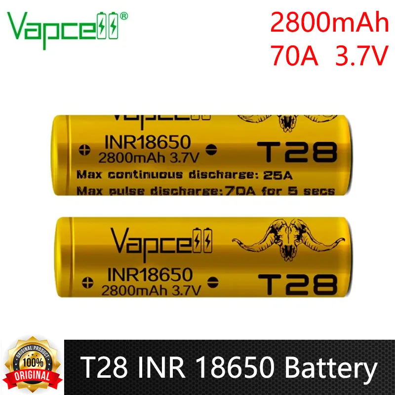 Original Vapcell T28 INR 18650 Battery High-power 18650 Battery CDR 25A Max 70A 3.7V  li-ion Rechargeable Battery For Power Tool