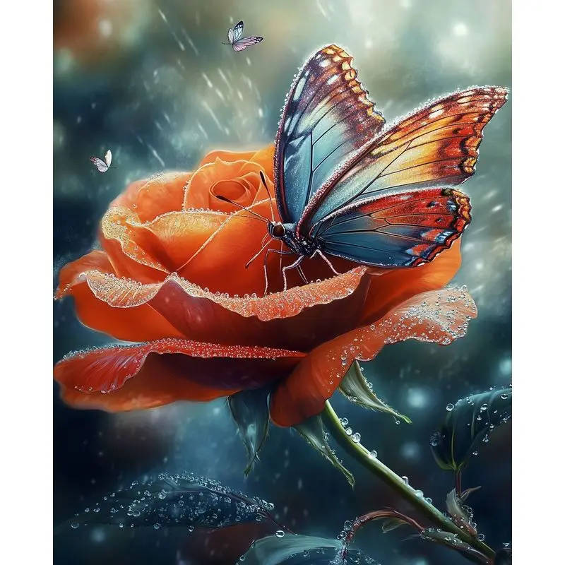 

PhotoCustom Diy Painting By Numbers Kits Red Flower Butterfly Acrylic Paint With Numbers Handpainted For Diy Home Decor Gift