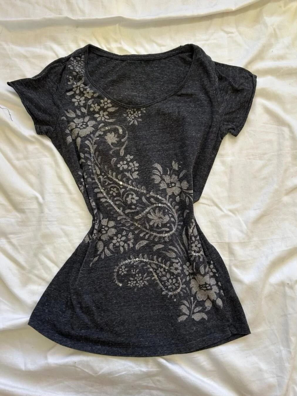 2000er Jahre Amerikanisches Y2K T-Shirt Damen Kurzarm Slim Blumen-Pailletten-Print Lässiges Top Retro Süß Grunge 2026 Sommer Subkultur
