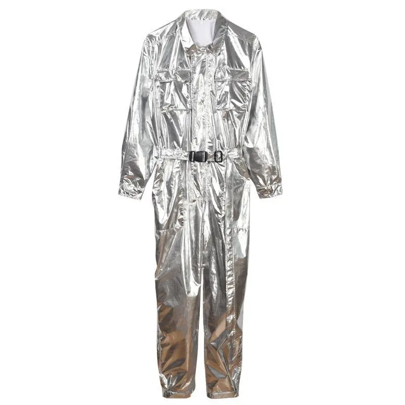 Silver Metal Hip Hop costume Set Rap Cool Stage Street Dance Black Gold Performance Dress Jumpsuits Nightclub performance dress