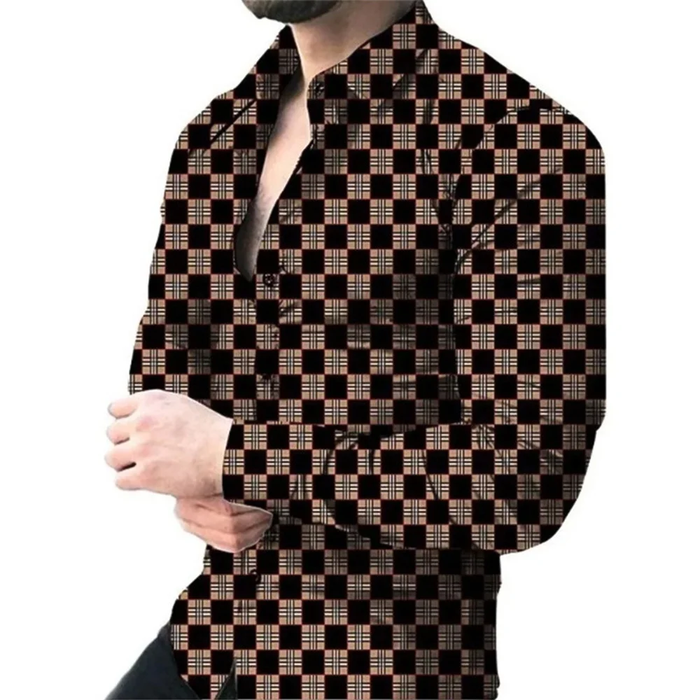 Nowa kwieciste koszule w kratkę dla mężczyzn z nadrukiem 3d klapa z guzikiem koszule z długim rękawem odzież obcisła w stylu Vintage Y2k