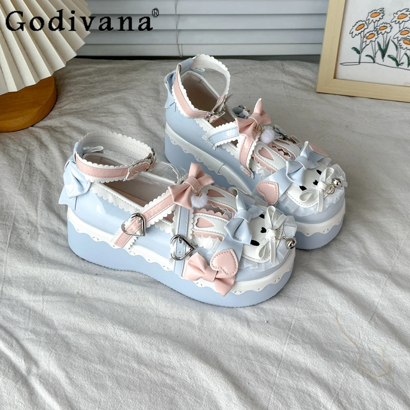 لطيف لوليتا واحدة لوليتا الأميرة أحذية نسائية جديدة حلوة الشباب تنوعا JK لو أحذية الإناث مقوس دانتيل أحذية جلدية واحدة #6