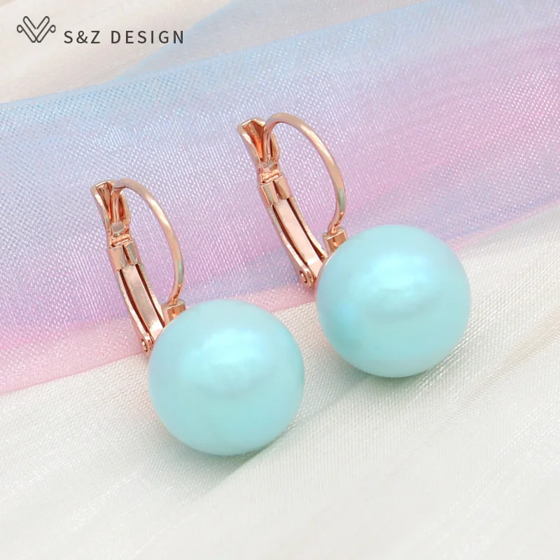 S&Z DESIGN New Fashion Big Round Colorful Imitation Pearl Drop Earrings For Women Girl Wedding Party Jewelry Eardrop