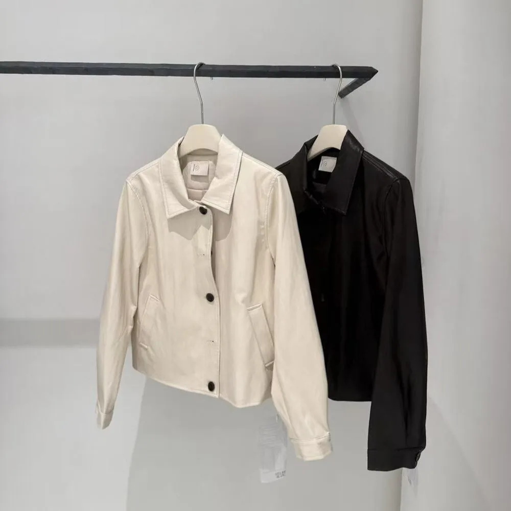 เสื้อแจ็คเก็ตหนังผู้หญิง สไตล์ชิค ลำลอง คอปกหลวม วินเทจ อเนกประสงค์ สำหรับฤดูใบไม้ร่วงและฤดูหนาว ดีไซน์เรียบง่าย เหมาะสำหรับใส่ไปทำงาน แขนยาว