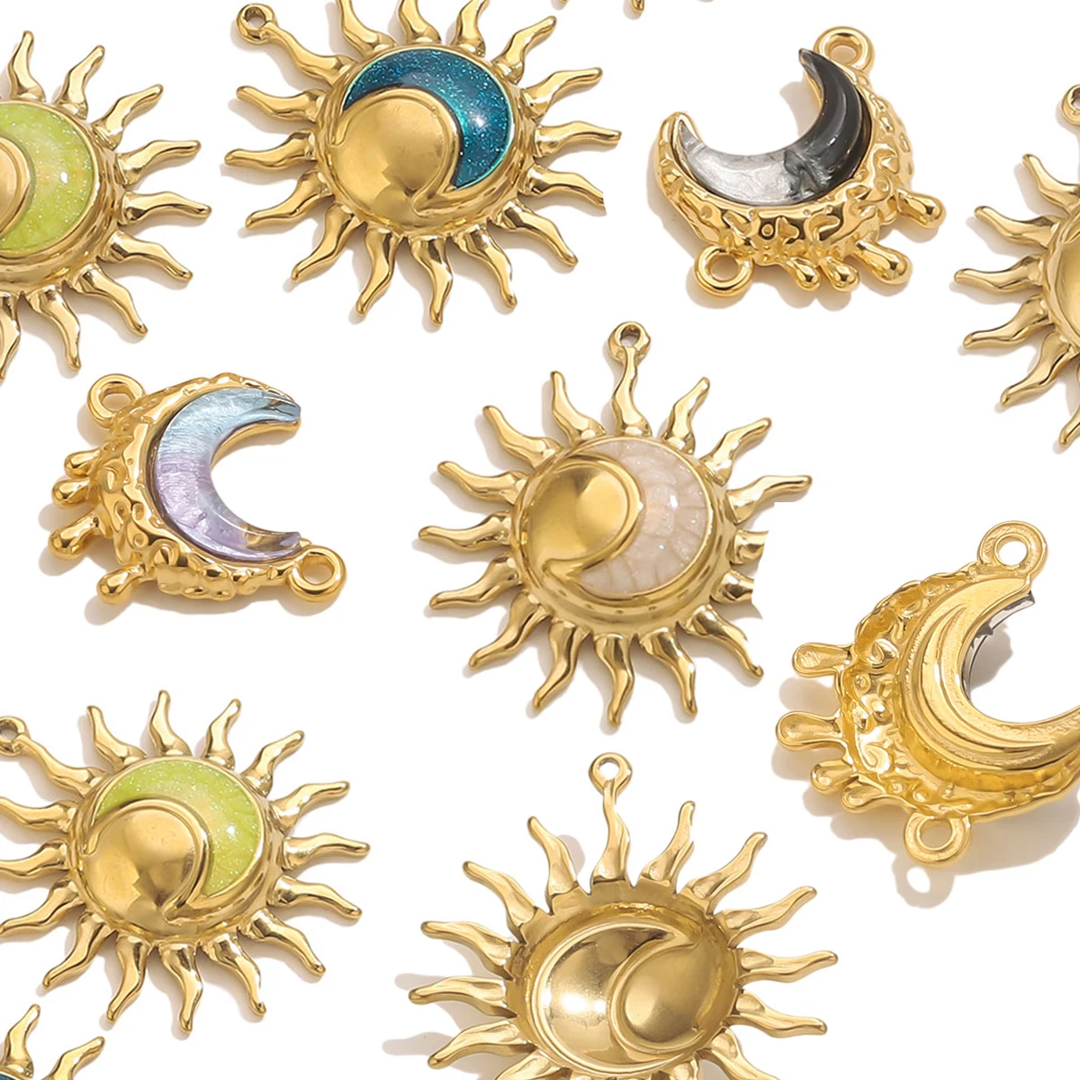 2 قطعة المينا نمط البوهيمي الشمس قلادة على شكل قمر الفولاذ المقاوم للصدأ موصل DIY بها بنفسك اليدوية المرأة قلادة المجوهرات #1