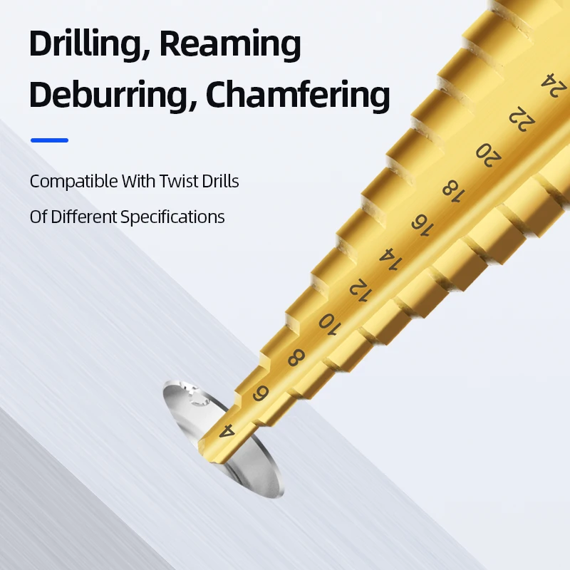 HSS Titanium Step Drill Bit Set di trapano a gradini ad alta velocità Saw Drill Tools trapano a stadio conico per metallo legno 4-12 4-20 4-32mm