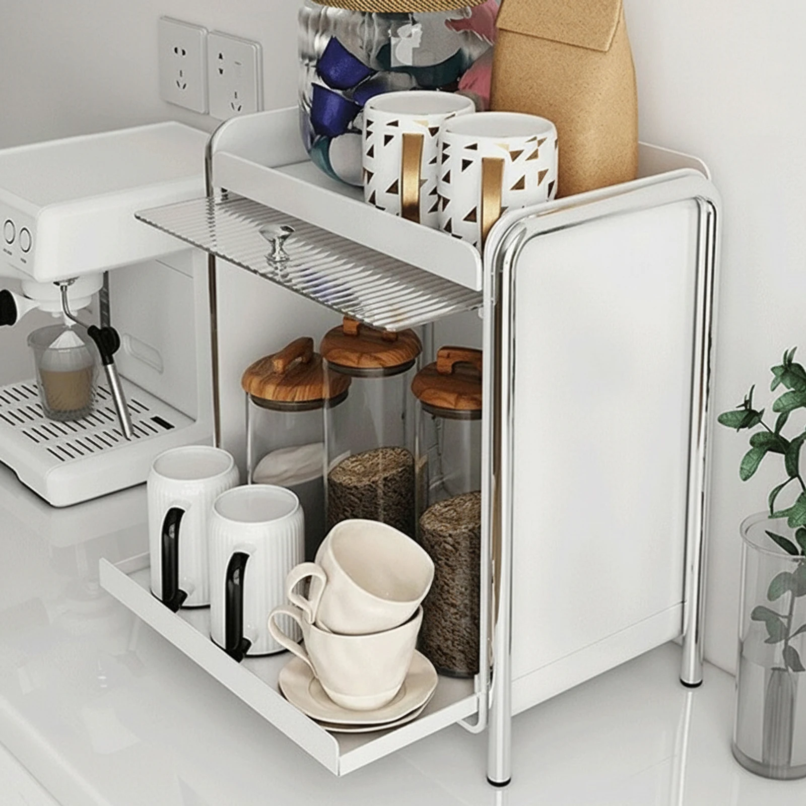 

Coffee Shelf Kitchen Cup Holder Metal Cup Holder Ideal for Kitchen Coffee Corner (Larget)