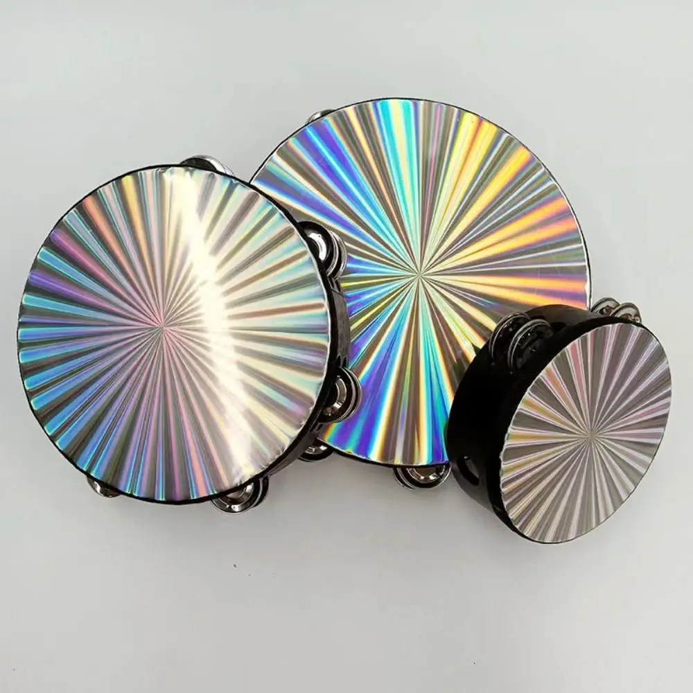 

6/8/10 Inch Hand Drum Rainbow Wood Single/Double Row Radiant Tambourine Handbell Reflective Educational Tambourine Handbell Gift