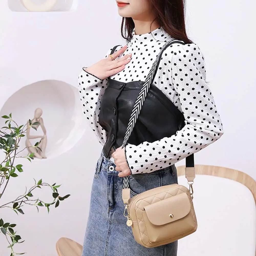 Outdoor Portable Diamond Flap-bag Girls Shoulder Pouch Wide Strap Square Handbag Messenger Bag Single Shoulder Bag Solid Color