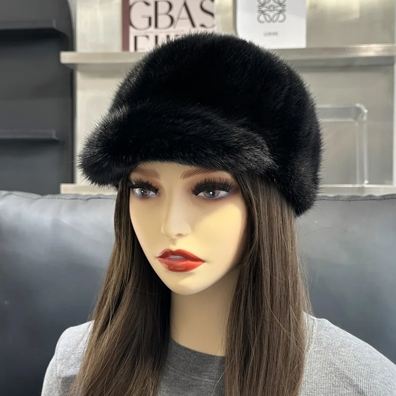 Real Mink Fur Hat For Women Winter Thickened Warm Fur Duck Tongue Hat Baseball Hat Natural Mink Fur Hat Luxury Outdoor Fur Caps