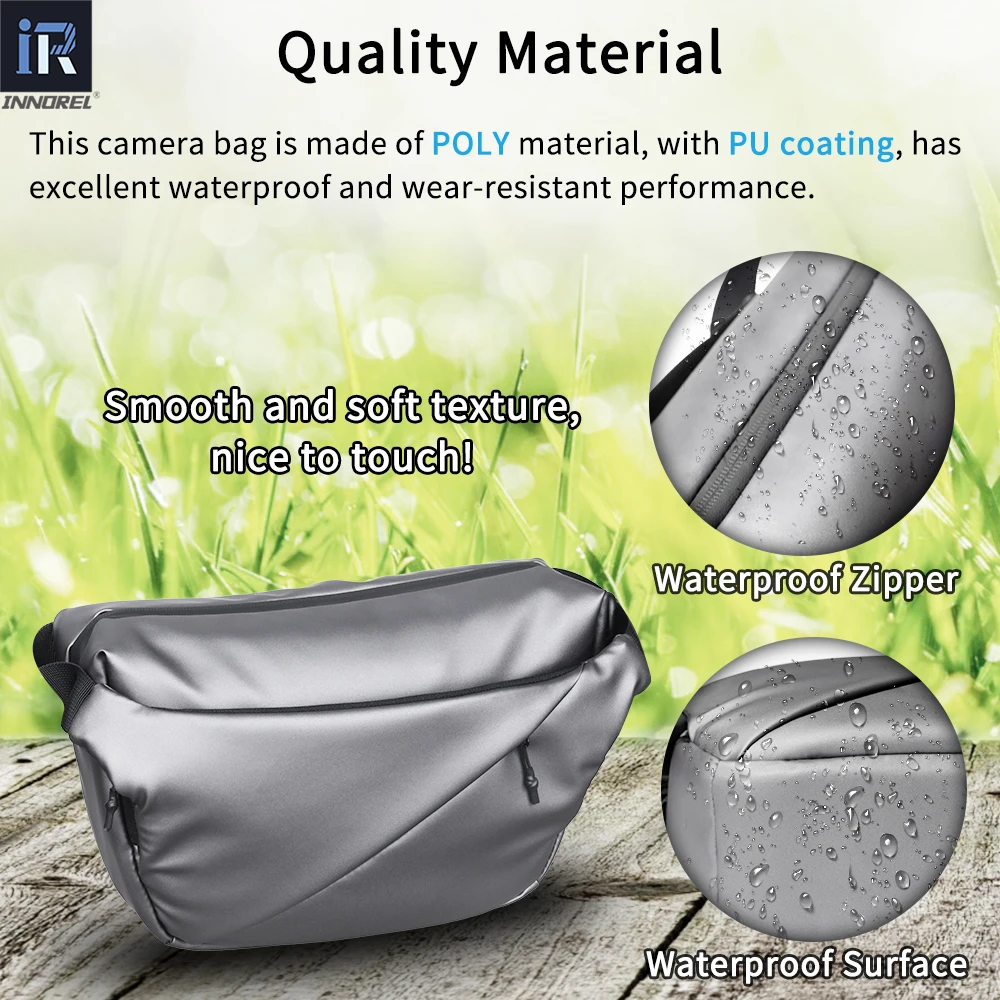 INNOREL CB0635 6L Camera Sling Bag,Crossbody Lightweight Camera Bag Waterproof Camera Case Silver with Tripod Holder,for Travel