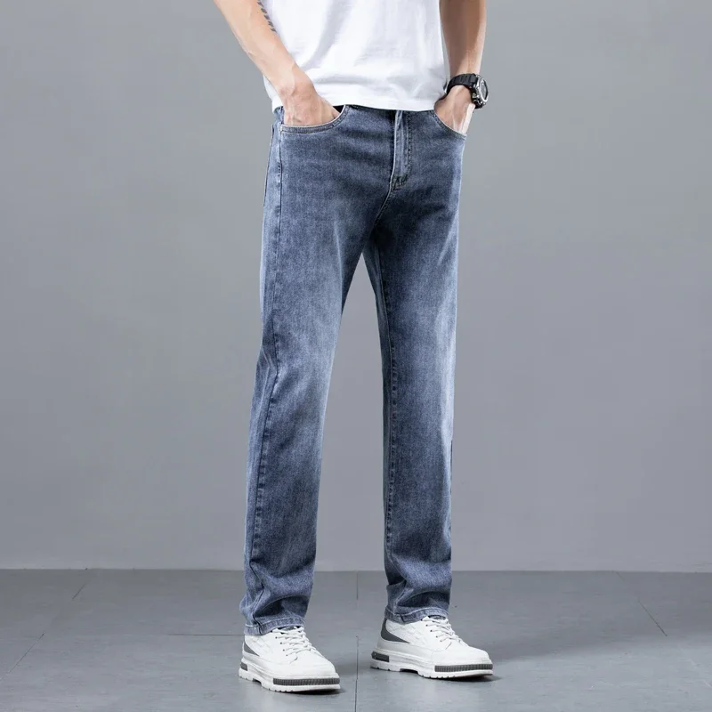 Men\'s New Business Straight Jeans Stretch Breathable Soft Spring Summer Casual Denim Trousers Korean Fashion Classic Male Pants