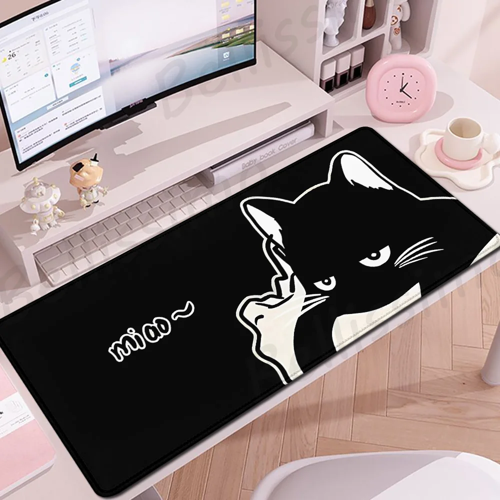 

Large Black Mouse Mat Cute White Cat Mousepad Gaming Keyboard Mouse Pad Office PC Extended Desk Mat Game Accessories Playmat