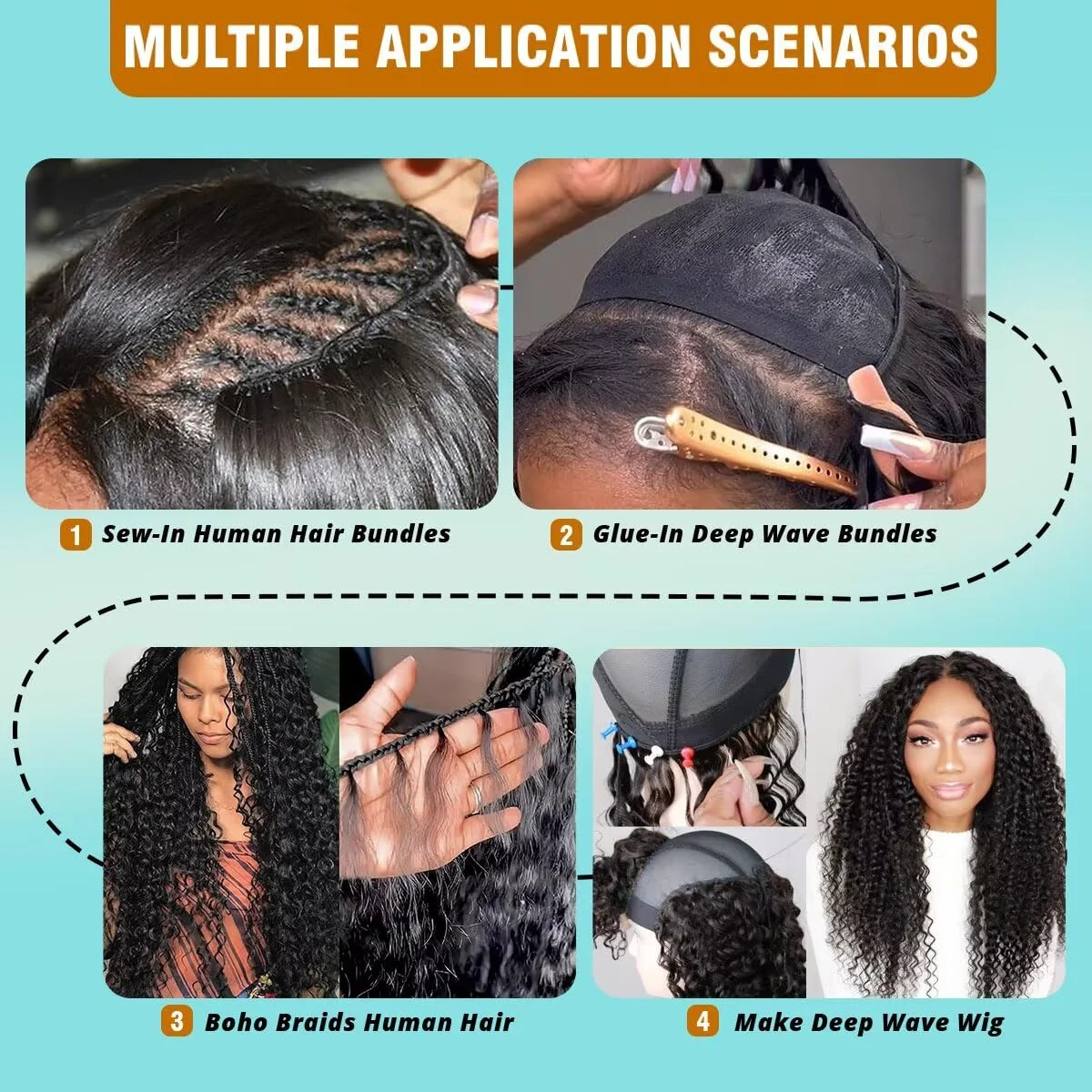 12A Curly Human Hair Bundles Deep Wave Weave Brazilian 100% Human Hair Water Wave Original Natural Hair Extensions 1/3/4 Pieces