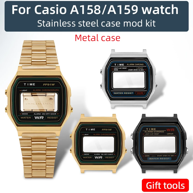 CASIO A158 F91 メタルケース化 カスタム For Casio A158 A159 Modified Stainless Steel Watch Case F91
