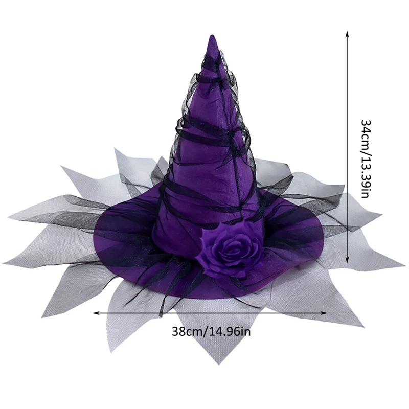 Halloween Baroque Witch Hat Mesh Artificial Flower Accessories Gothic Queen Cosplay Witch Hat Party Photo Props