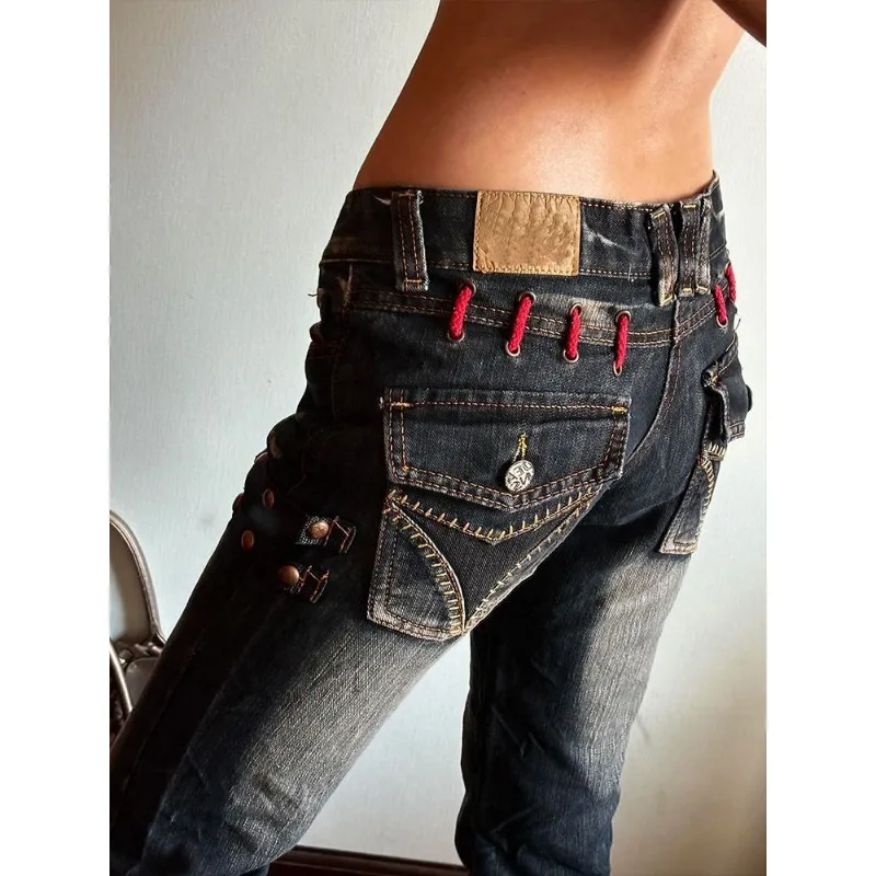 

American Retro Design Sense Deconstruction Ability Jeans Children Spice Girl Subculture Low Waist Straight Mopping Pants