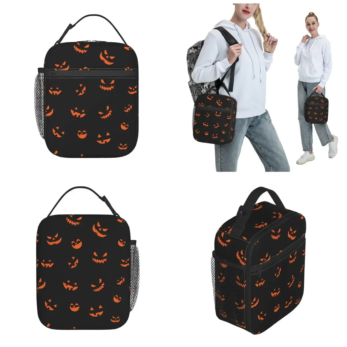 Bolsa de almuerzo con aislamiento de calabaza de Halloween, contenedor de almuerzo de alta capacidad, bolsa térmica de mano, fiambrera de trabajo, bolsa de comida de viaje