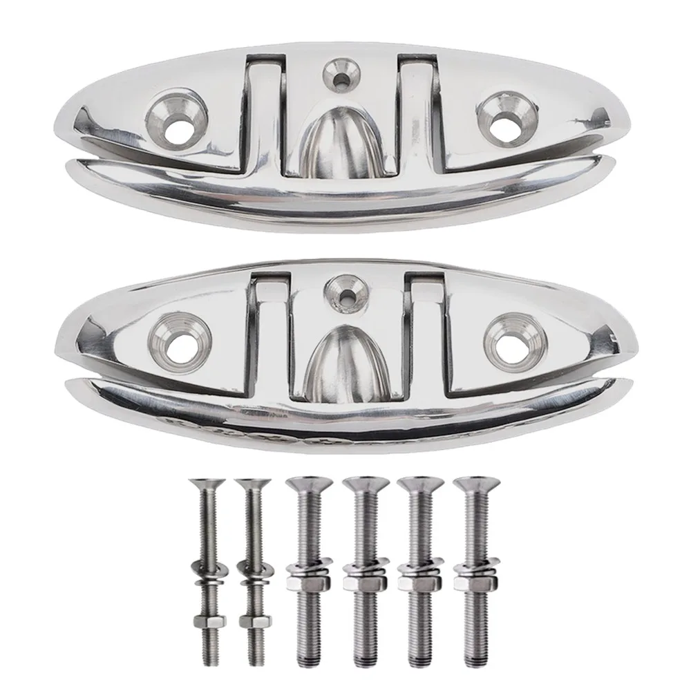 2pcs Foldable 316 Stainless Steel Folding Boat Cleat With Fasteners Flip Up Dock Cleat Mooring Dock Cleat Deck
