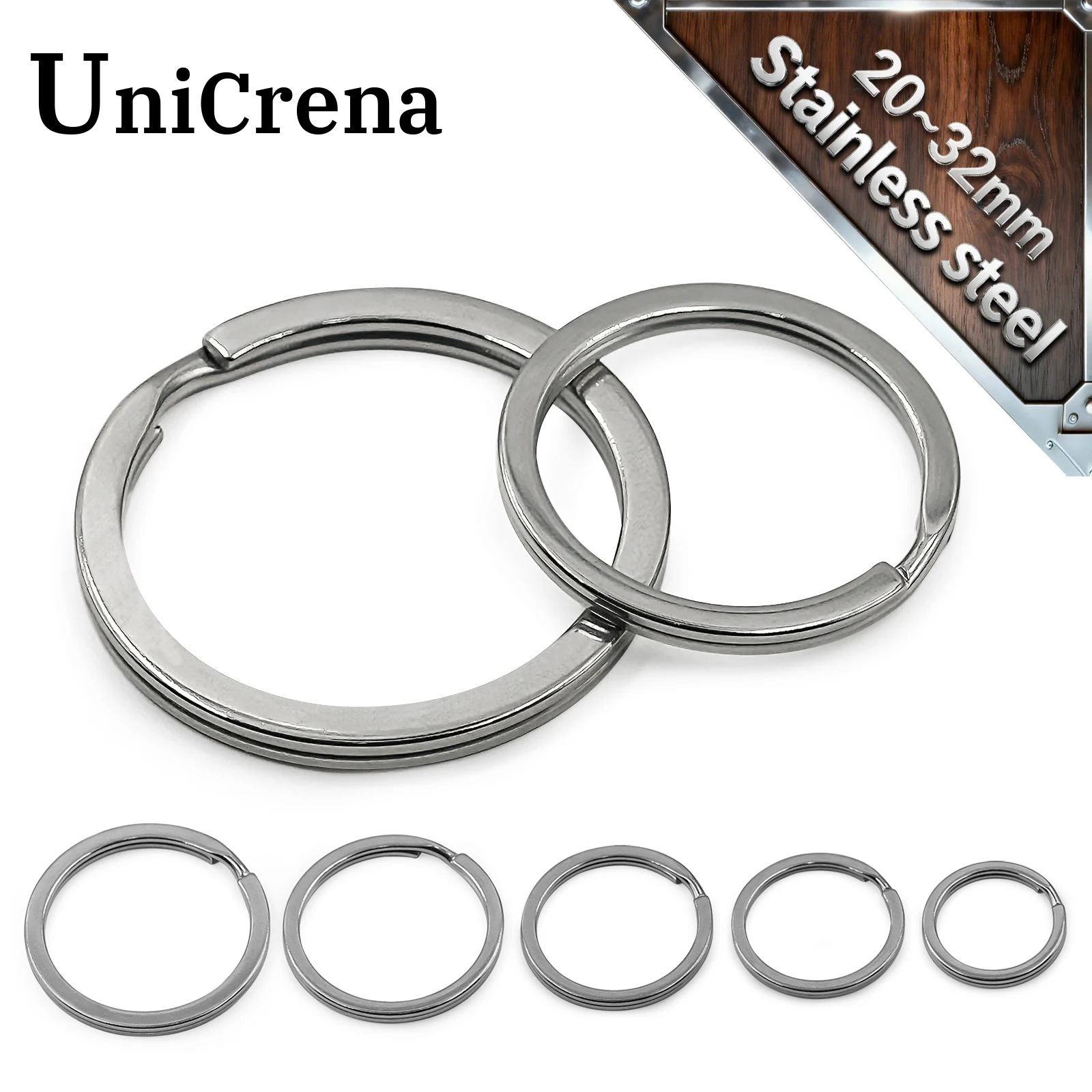 UniCrena Split Key Ring Stainless Steel Key Rings Bulk Heavy Duty Flat Keychain for DIY EDC Dog Tag Rings Home Office Car Keys