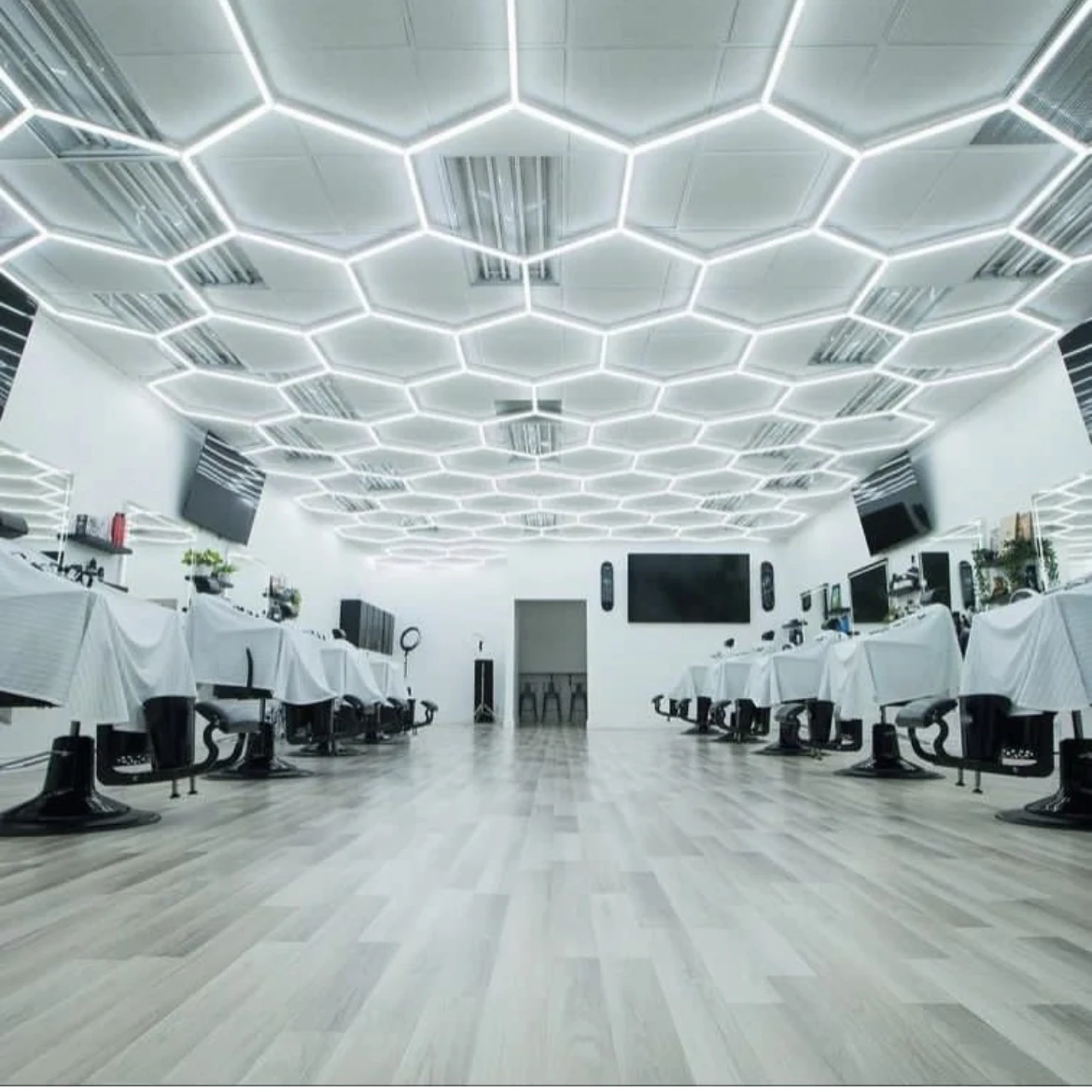 Customized DIY Hexagonal LED Light Hanging Honeycomb Ceiling Lamp for Car Showroom & Workshop Detailing Stylish Working Light