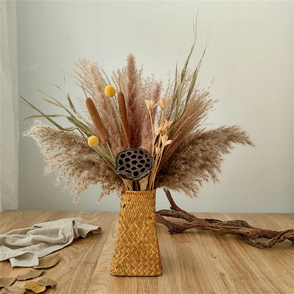 Vintage Natural Reed Dried Flower Fall Style Bouquet Set,Pampas Grass Window Decoration,Boho Home Vase Decor Floral Arrangements