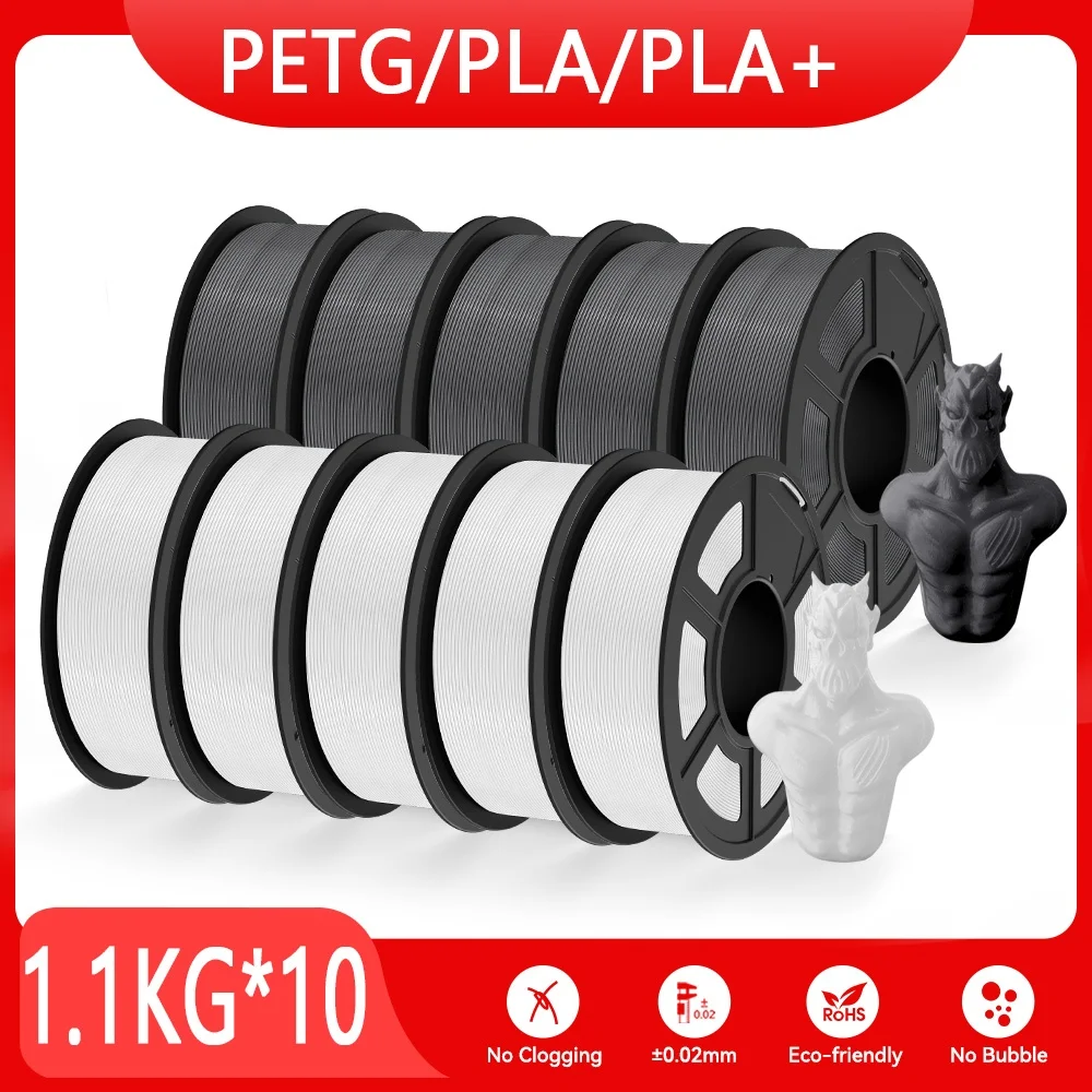 JAYO 3D PETG/PLA/PLA+ Filament 1.75mm +/-0.02mm PLA Filament 10 Rolls For Bambu FDM 3D Printer Neatly Wound 3D Printing Material