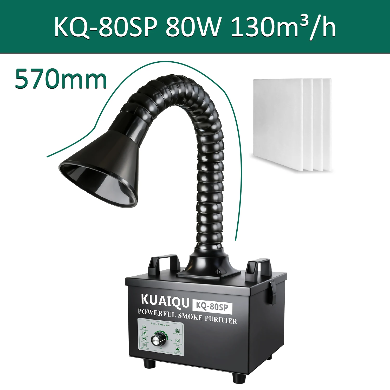KUAIQU Rauchabsauger 30W 45W 80W 150W Lötrauchgerät H13 HEPA 3-Stufen-Aktivkohlefilter-Schwamm für Schönheitspflege 3D-Drucker PCB-Lötstation Flussrauch-Entfernung Lasergravur Werkstatt Einstellbarer