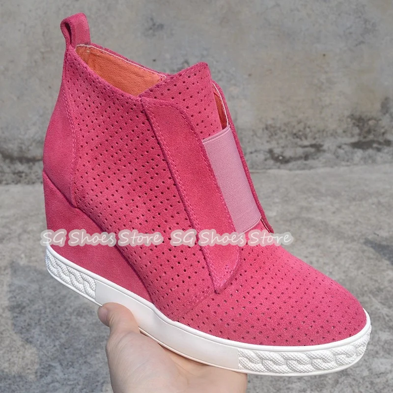 

Summer Hollow-Out 8Cm Heigh Increasing Women Sneakers Hidden Heel Platform Wedge High Top Booties Ladies Casual Sport Shoes