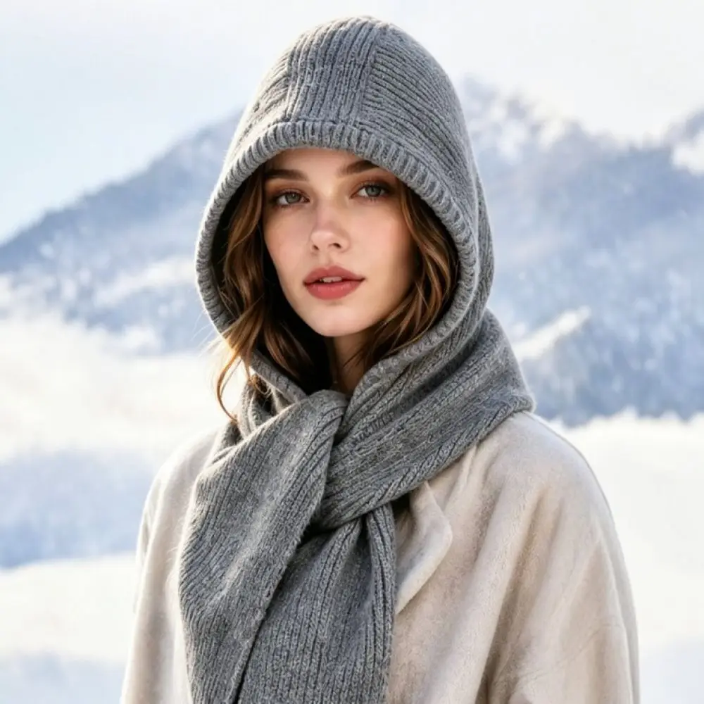 Warm Winter Balaclava Hat Scarf Integrated Thick Knitted Beanie Cap Windproof Ear Protection Outdoor Cycling Thermal Face Guard