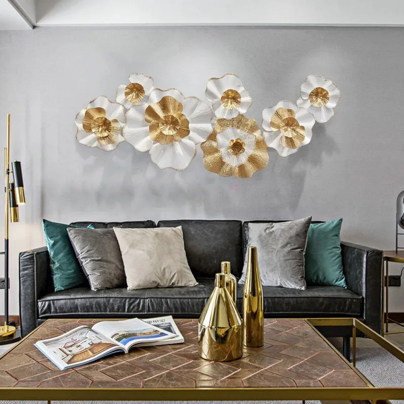 European Style Iron Pendant Wall Decoration,living Room Background Wall,entrance Metal Wall Decoration, Gold Flower Wall Hanging