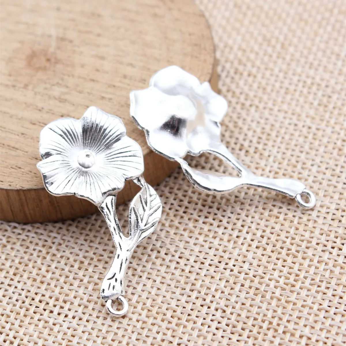 

20pcs 37x19mm(1.46x0.75inch) Antique Silver Color Flower Charms Pendants DIY Jewelry Making Accessories